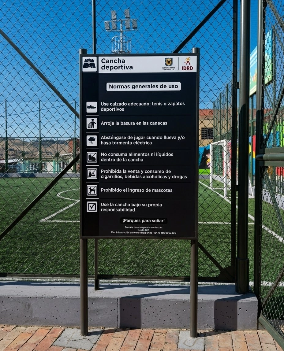 Señalización y gigantografía institucional en diversos parques de Bogotá